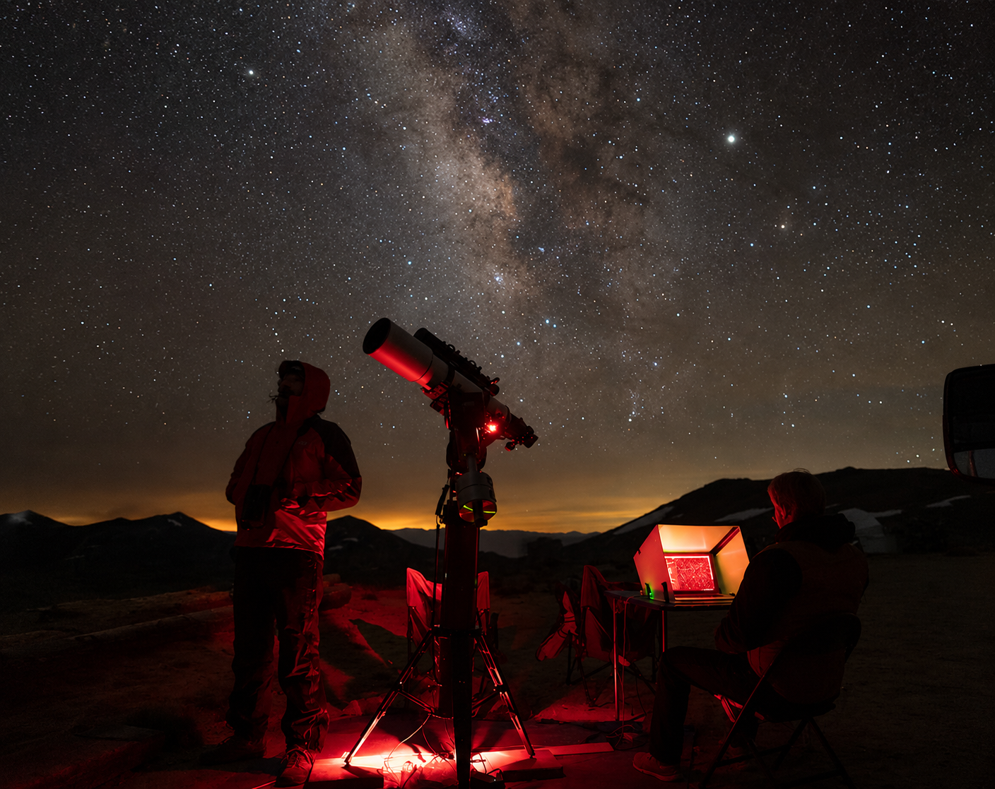 Researcher using a telescope